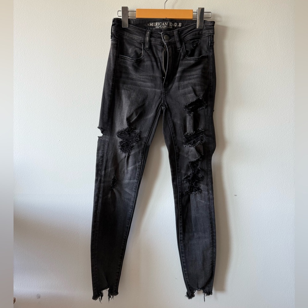 American Eagle Outfitters Black Ripped Skinny Jeans